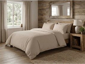 Set lenjerie de pat din creponat TAUPEXA maro deschis + cearsaf Jersey 180 x 200 cm bej deschis, pat dublu