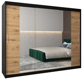 Dulap de haine 250 cm Toki 2 (negru mat + stejar artisan). 1065033