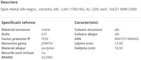 Aplica de perete stil industrial JOWITA alb-negru