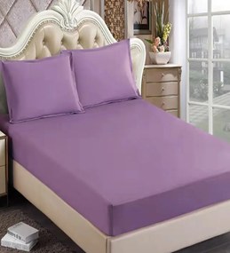 Husa de pat cu elastic si 2 fete de perna, tercot, pat 2 persoane, lila, 3 piese, H300-01