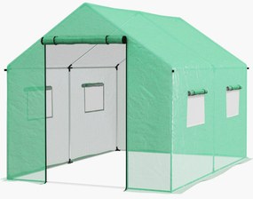 Outsunny Sera de gradina tunnel 2 x 3m, 6m² cu usa rulanta, 4 ferestre, - Otel galvanizat PE inalta densitate Verde | Aosom Romania