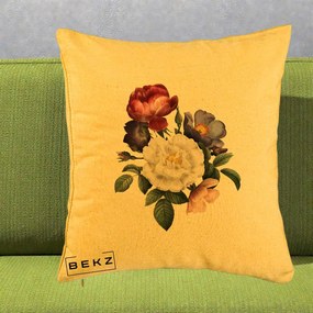 Perna Decorativa Buchet Trandafiri Bujori Botanical, 40x40 cm, Galben, Husa Detasabila, Perna Inclusa, BEKZ®