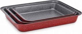 Set tavi de copt Oliver Voltz OV51222RS3, 3 buc, Acoperire din ceramica si marmura, Otel carbon, Fara PFOA, Rosu melanj