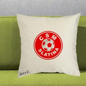 Perna Personalizata CSM Slatina Fotbal, 40x40 cm, Ecru, Husa Detasabila, Perna Inclusa, BEKZ®