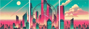 Tablou – Metropolă în stil pop-art (cu ceas) (90x30 cm)