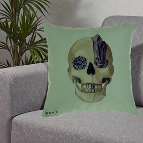 Perna Decorativa Craniu cu Cristale de Ametist, 40x40 cm, Verde, Husa Detasabila, Perna Inclusa, BEKZ®