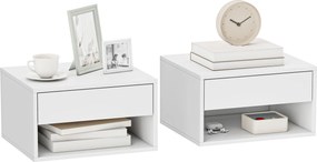 HOMCOM Set de 2 noptiere suspendate, noptiere, sertar, compartiment deschis, blat, 37 x 32 x 21 cm, alb | Aosom Romania