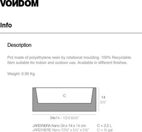 Ghiveci plante design decorativ modern interior / exterior JARDINIERE mini 14x34x14cm