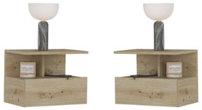 Set 2 Noptiere suspendate Kabi, 1 Usa, Stejar Artisan, 45 x 30 x 34 cm