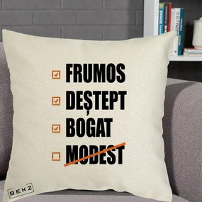 Perna Decorativa Frumos Destept Bogat, 40x40 cm, Ecru, Husa Detasabila, Perna Inclusa, BEKZ®
