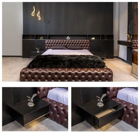 Set complet pat cu tablie tip perete decorativ, noptiere si iluminat integrat - andiamo (160x200)