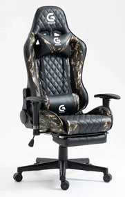 Scaun gaming, masaj in perna lombara, sezut benzi elastice sustinere, suport picioare, funcție sezlong, 90-180 grade, SIG 5020, piele ecologica, Negru/Army