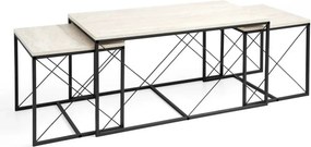 Set 3 masute cafea DEFNE, bej cu efect de marmura/negru, PAL melaminat