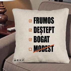Perna Decorativa Frumos Destept Bogat, 40x40 cm, Bej Canapea, Husa Detasabila, Perna Inclusa, BEKZ®