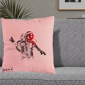 Perna Decorativa Astronaut Rock Sketching, 40x40 cm, Roz, Husa Detasabila, Perna Inclusa, BEKZ®