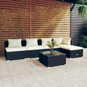 3101631 vidaXL Set mobilier de grădină cu perne, 6 piese, negru, poliratan
