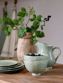 Bol din porțelan verde mentă, H10/D14 cm, model dantelă în relief, „Provence"