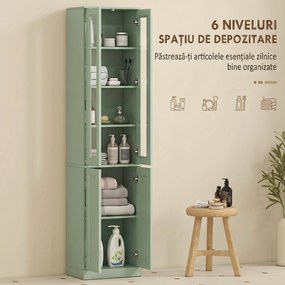 HOMCOM Dulap de Baie Înalt cu 6 Rafturi și Raft Reglabil, Verde Salvie | Aosom Romania