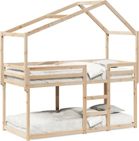 vidaXL Pat supraetajat cu acoperiș, alb, 80x200 cm, lemn masiv de pin