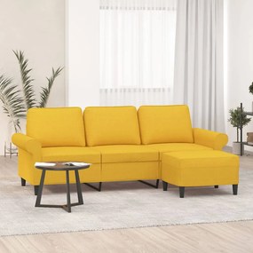 Canapea cu 3 locuri si taburet, galben deschis, 180 cm, textil Galben deschis, 212 x 77 x 80 cm