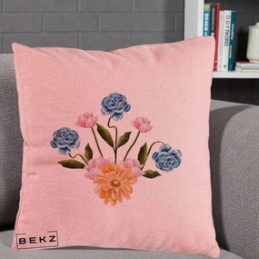 Perna Decorativa Buchet Primavara Acuarela, 40x40 cm, Roz, Husa Detasabila, Perna Inclusa, BEKZ®