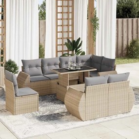 vidaXL Set canapele de grădină, 9 piese, cu perne, bej, poliratan