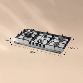 Ignito Chef Edition, 5 zone, plită pe gaz, 5 arzătoare, arzătoare Sabaf, suprafață din sticlă ceramică