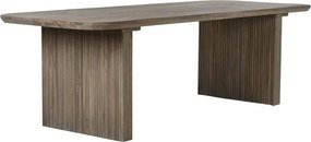 Masă dining din lemn masiv de tec, maro, 12 locuri, cu picioare canelate, 77 x 250 x 100 cm, „Arven”