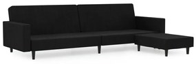 3081871 vidaXL Canapea extensibilă cu taburet, 2 locuri, negru, catifea