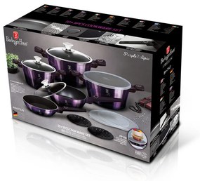 Set oale si tigai cu capace 13 piese Purple Eclipse Berlinger Haus BH 7143, strat antiaderent titan, mov, inductie