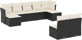 vidaXL Set mobilier de grădină cu perne, 9 piese, negru, poliratan