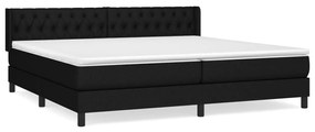 Pat box spring cu saltea, negru, 200x200 cm, textil Negru, 200 x 200 cm, Design cu nasturi