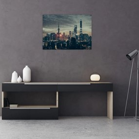 Tablou pe sticlă cu orașul în amurg (70x50 cm)