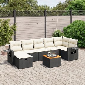 3264955 vidaXL Set mobilier de grădină cu perne, 8 piese, negru, poliratan