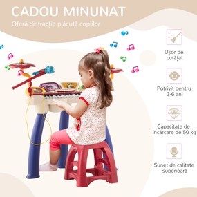 AIYAPLAY Orgă Pian 2 în 1 pentru Copii cu Set de Tobe, Instrument Muzical Electronic, Sunete Multiple, Lumini, 74x32.2x71cm | Aosom Romania