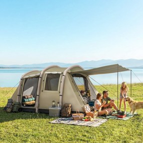 Outsunny Cort gonflabil 5-6 persoane Montare rapidă Cort outdoor pentru camping cu pompă Ferestre din plasă țăruși Prelată frontală | Aosom Romania