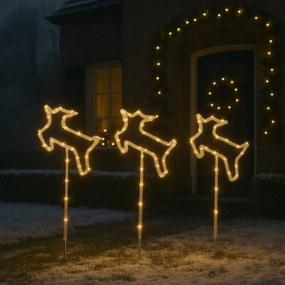Set de 3 spoturi de Crăciun cu cerb alb, cu LED și cronometru IP44 - Shika