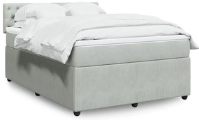 vidaXL Pat box spring cu saltea, gri deschis, 160x200 cm, catifea
