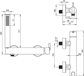 SILIA Baterie de dus cu set de dus BQS_D41M Finisaj: titan