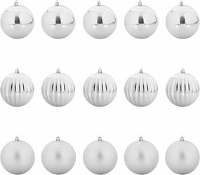 vidaXL Set de globuri de Crăciun XL 15 pcs Argintiu Plastic