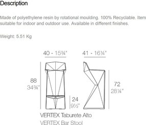 Scaun de bar design modern, exterior, interior, VERTEX BAR STOOL 51030 Vondom