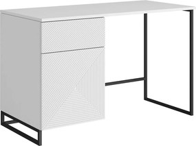 Birou de scris Asha 120 cm cu sertar - alb mat / cadru negru