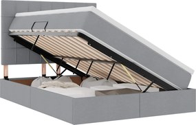 vidaXL Pat cu saltea și spațiu de depozitare Gri deschis 140 x 190 cm