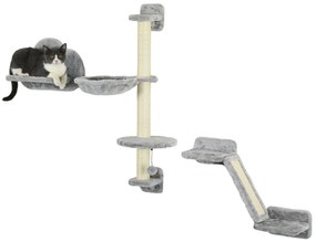 PawHut Set de 3 piese Cățărat pe Perete pentru Pisici cu Hamac Rampă cu Zgârietor Platformă în Formă de Nor Gri | Aosom Romania