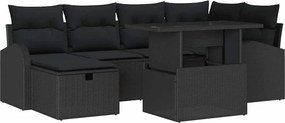 vidaXL Set de canapele pentru grădină cu pernă 7 pcs Negru Rattan poli