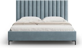 Pat tapitat cu somiera rabatabila si lada depozitare, 180x200 cm, Micadoni Home, Allison-51, catifea, albastru deschis
