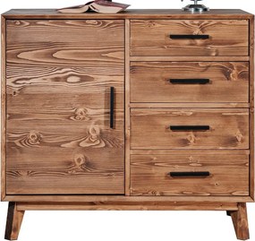 Comodă lemn masiv Timeless 4 Sertare 1 Ușă Whisky, 98 × 45 × 85 cm