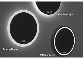 Oglinda Fluminia, Black-Boy-90, rotunda, cu iluminare LED si dezaburire, ramă neagra