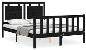 3192140 vidaXL Cadru de pat cu tăblie dublu mic, negru, lemn masiv