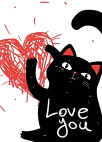 Ilustrație Black sarcastic grumpy cat scratched heart,, Marianna Pashchuk